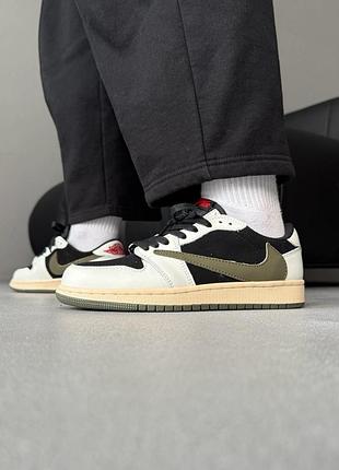 😍 кроссовки женские nike air jordan 1 low x travis scott olive