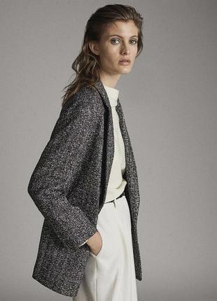 Жакет  massimo dutti чорно-білий піджак блейзер з букле м-л