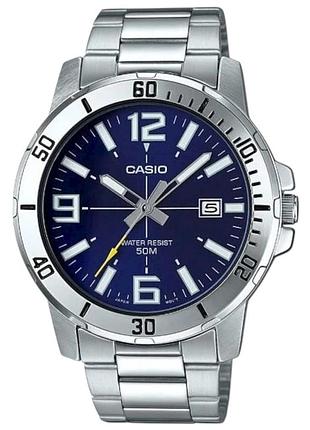 Casio mtp-vd01d-2b — чоловічий кварцовий годинник, сталь, синій циферблат, 30 wr