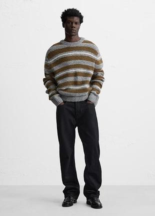 Светр zara man l, вовна + альпака, м'який теплий светр у смужку.