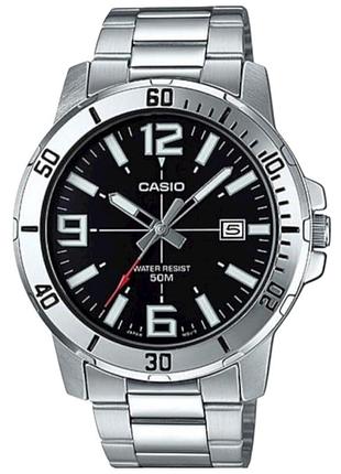 Casio mtp-vd01d-1b — чоловічий кварцовий годинник, сталь, чорний циферблат, 30 wr