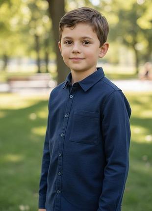 Теплая синяя рубашка primark на мальчика 12-13 лет