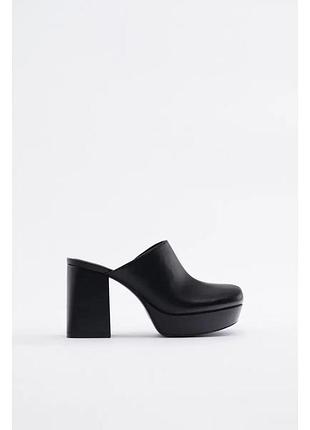 Черные сабо мюли  на платформе с каблуком zara