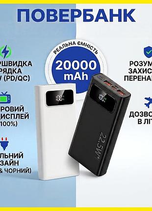 Повербанк швидке заряджання, led-дисплей, універсальний зовнішній акумулятор