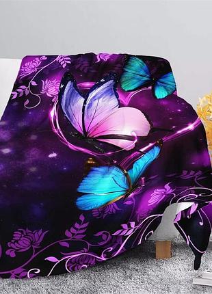 Флисовое одеяло zzxhg 240x260 см бабочки фиолетовый