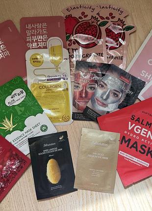Великий набір тканинних масок і патчів для обличчя (одним лотоком, прострочені)