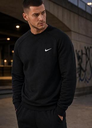 Мужской свитшот nike спортивная кофта найк без капюшона, черный (двунитка).