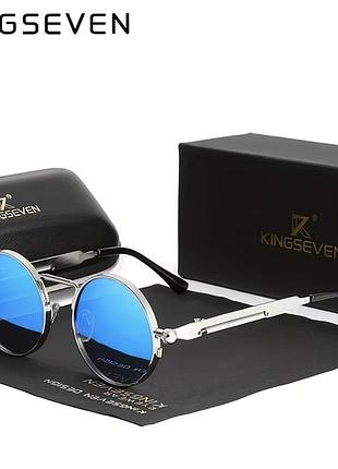 Брендовые винтажные солнцезащитные поляризационные очки круглые kingseven синее стекло, высший уровень защиты uv400
