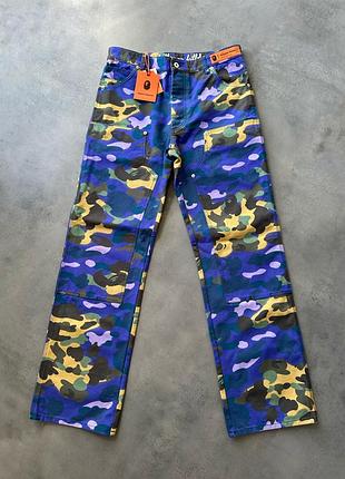 Оригінальні штани bape x heron preston mix 1st camo duck painter pants ‘purple’ оригинальные штаны джинси джинсы