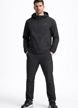 Чоловічий спортивний костюм new balance весна осінь плащівка мембрана чорний з капюшоном