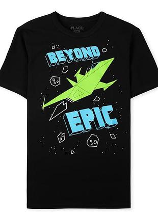 🚀 нова чорна футболка the children's place «beyond epic» (розмір l/g 10-12)