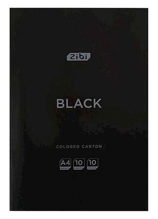 Картон цветной 10 листов black а4 10 кол. 230г/м2, kids line zb.1950-01 тм zibi