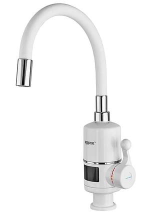 Проточный водонагреватель zerix elw06-ef-white 3,3 kw с индикатором температуры, силиконовый излив, на мойку (zx5856)
