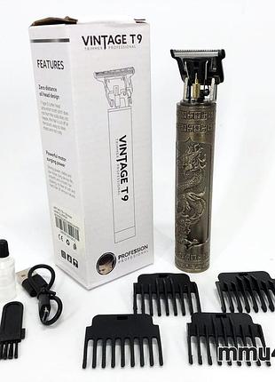 Машинка для стрижки волосся vintage t9-1 bronze, 4 насадки