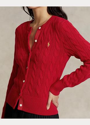 Яскравий червоний бавовняний кардиган з косами polo ralph lauren , оригінал