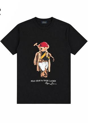 Футболка polo ralph lauren oversize black premium с дизайнерским принтом мишки