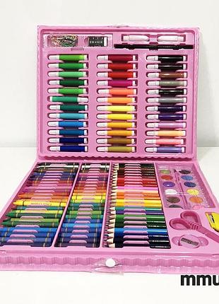 Художественный набор-вализка для творчества 208 предметов, наборы для юного художника. цвет: розовый