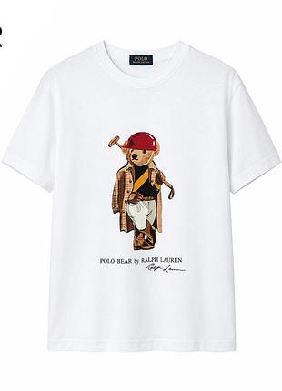 Футболка polo ralph lauren white premium с принтом мишки