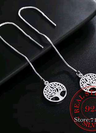 Серьги протяжки, длинные, дерево жизни, стерлинговое серебро 925