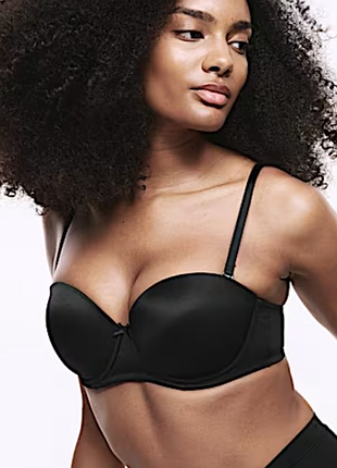 Черный гладкий безшовный бюстгальтер бандо marks & spencer 34c 75c съемные бретели силикон
