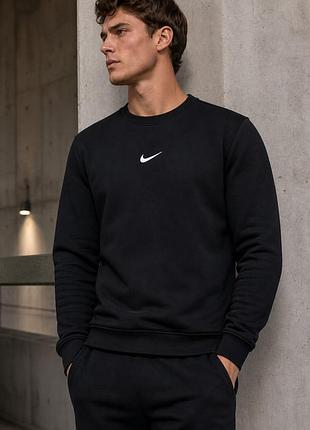Мужской свитшот nike спортивная кофта найк без капюшона, черный (двунитка).