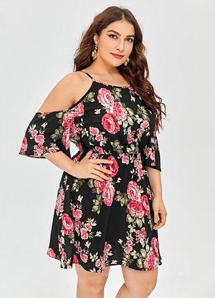 Сукня в квітковий принт з відкритими плечима shein 2xl
