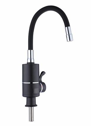 Проточный кран-водонагреватель с гибким изливом для кухни lidz warm 064 ldwar064bla49093 black/black