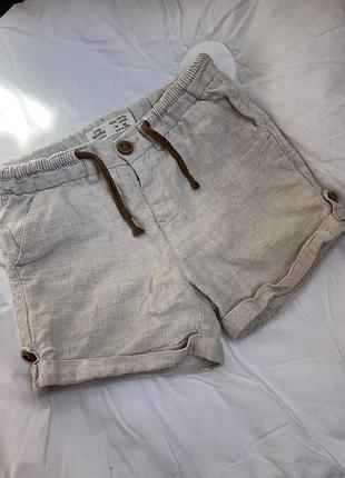 Дитячі шорти zara baby boy бежевого кольору з льону із зав'язкою
