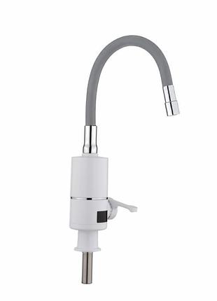 Проточный кран-водонагреватель с гибким изливом для кухни lidz warm 065 ldwar065gre49096 white/grey