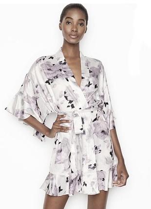 Атласний халат кімоно victoria's secret satin flounce robe оригінал m/l