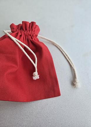 Многоразовая красная эко сумка мешочек 16.5×18.5см из плотного хлопка, 300шт