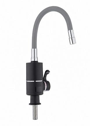 Проточный кран-водонагреватель с гибким изливом для кухни lidz warm 064 ldwar064gre49094 black/grey