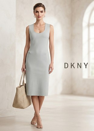 Фирменное лёгкое натуральное летнее льняное платье миди лён dkny
