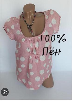 Ніжний лляний топ блузка в горошок