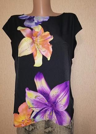 💜💜💜красивая женская черная футболка, блузка в цветочный принт bhs💜💜💜