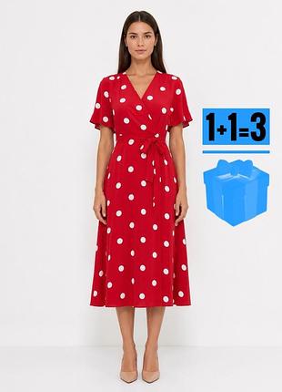 🥰 міді сукня в горох з поясом l