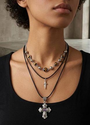 Трио-колье «amulet» в серебряном цвете набор