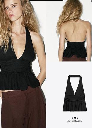 Новый! черный топ халтер с открытой спиной zara 0347/317/800