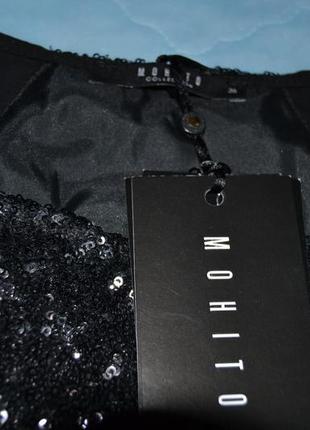 Чёрный топ декорирован пайетками,бренд mohito,чешуя.черная майка с паетками,блестящая4 фото