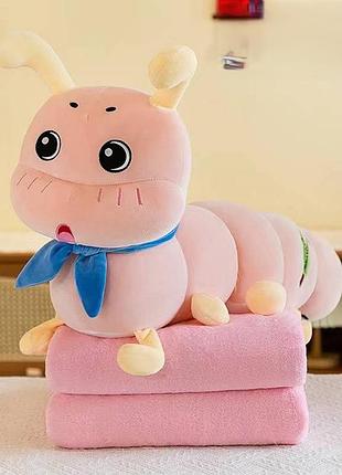 Мягкая игрушка с пледом червяк 21554 60 см 100х170+-5 см розовая
