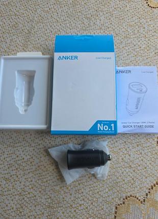 Автомобильное зарядное устройство anker 30w с двумя портами.