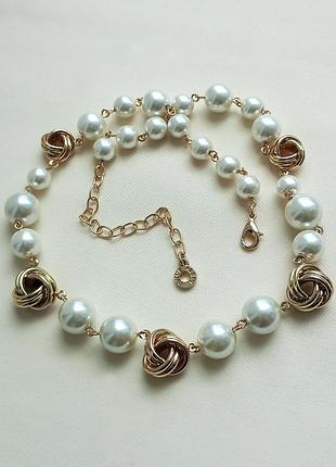 Anne klein винтажное жемчужное ожерелье, золотистые узелки, модное, стильное, бренд, винтаж ak
