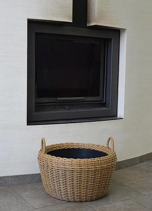 Корзина для дров, дровница из ротанга ручной работы. круглая, дерево, 45