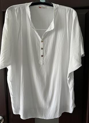 Біла легка котонова блуза - сорочка , оверсайз, розмір l , xl, xxl