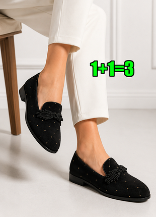 🤩1+1=3 шикарні чорні замшеві жіночі туфлі лофери, розмір 39