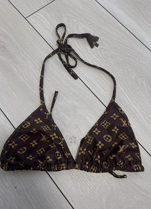 Трендовий шоколадний ліф / верх від купальника шторки в стилі louis vuitton, розмір s