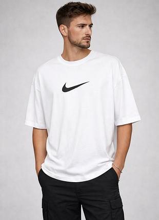 Футболка nike oversize чоловіча біла 100% бавовна swoosh original dri-fit
