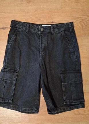Шорты мужские джинсовые черные карго baggy fit denim co, размер m - l.