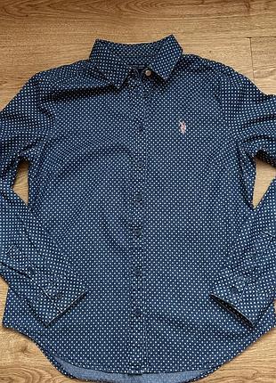 Темно-синя сорочка u.s. polo assn. в білий горошок