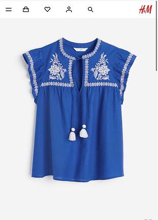 Блуза вишиванка жіноча з вишивкою h&m насиченого синього кольору